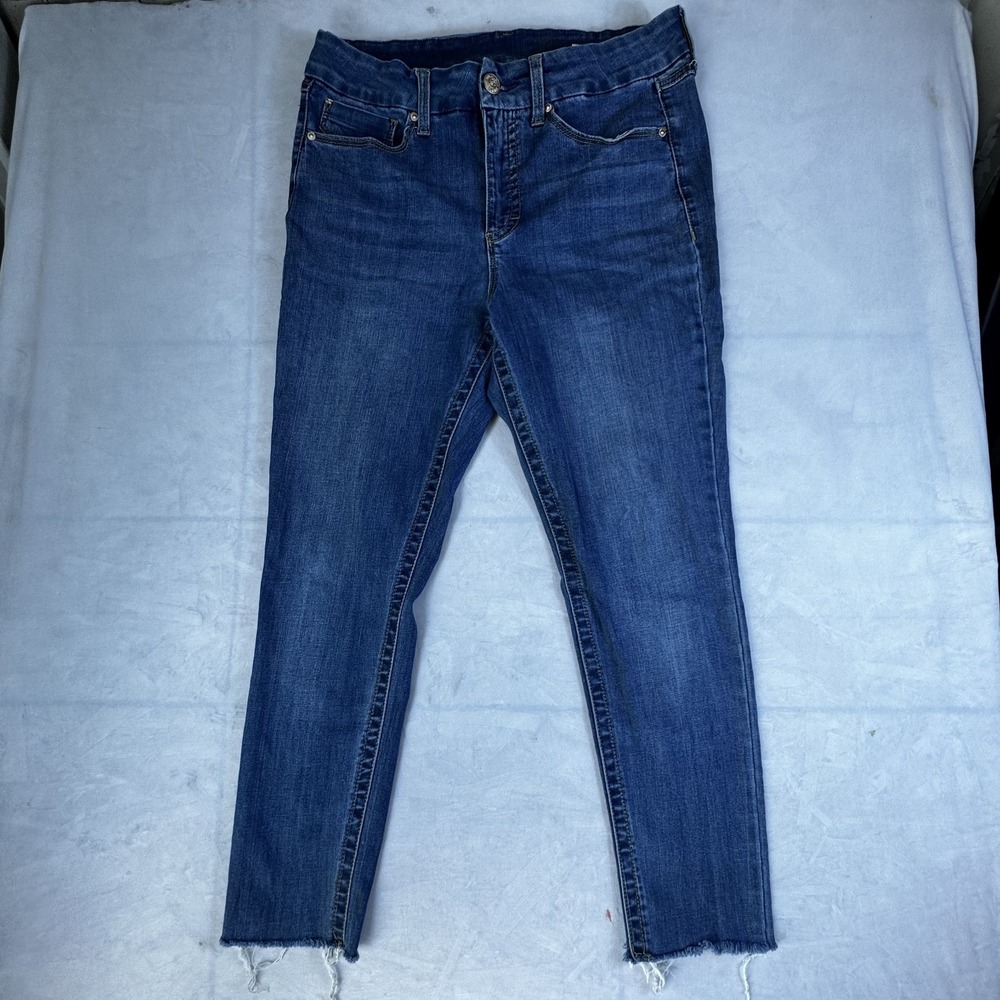 Seven7 Womens Ankle Jeans Blue Frayed Raw‎ Hem Denim Whisker Comfort Size 12